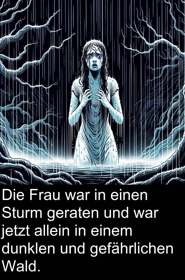 Wald: Die Frau war in einen Sturm geraten und war jetzt allein in einem dunklen und gefährlichen Wald.