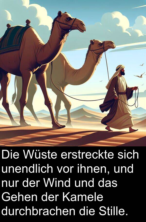 Wind: Die Wüste erstreckte sich unendlich vor ihnen, und nur der Wind und das Gehen der Kamele durchbrachen die Stille.