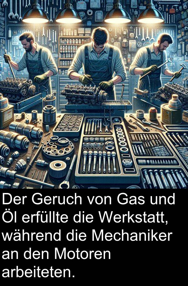 Motoren: Der Geruch von Gas und Öl erfüllte die Werkstatt, während die Mechaniker an den Motoren arbeiteten.