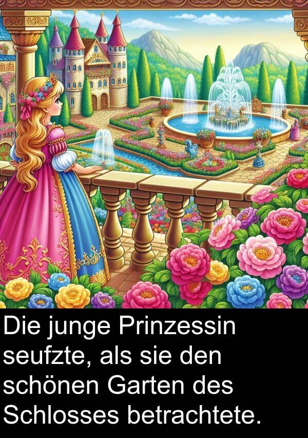 Prinzessin: Die junge Prinzessin seufzte, als sie den schönen Garten des Schlosses betrachtete.
