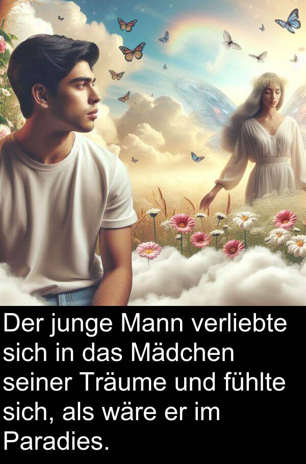 Paradies: Der junge Mann verliebte sich in das Mädchen seiner Träume und fühlte sich, als wäre er im Paradies.