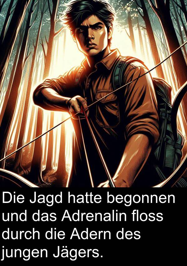 Jägers: Die Jagd hatte begonnen und das Adrenalin floss durch die Adern des jungen Jägers.
