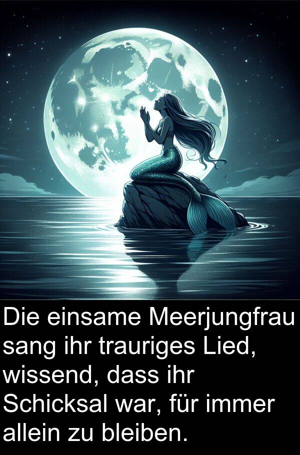 sang: Die einsame Meerjungfrau sang ihr trauriges Lied, wissend, dass ihr Schicksal war, für immer allein zu bleiben.