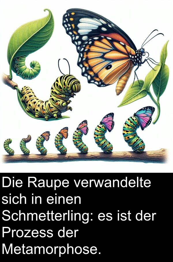 Raupe: Die Raupe verwandelte sich in einen Schmetterling: es ist der Prozess der Metamorphose.