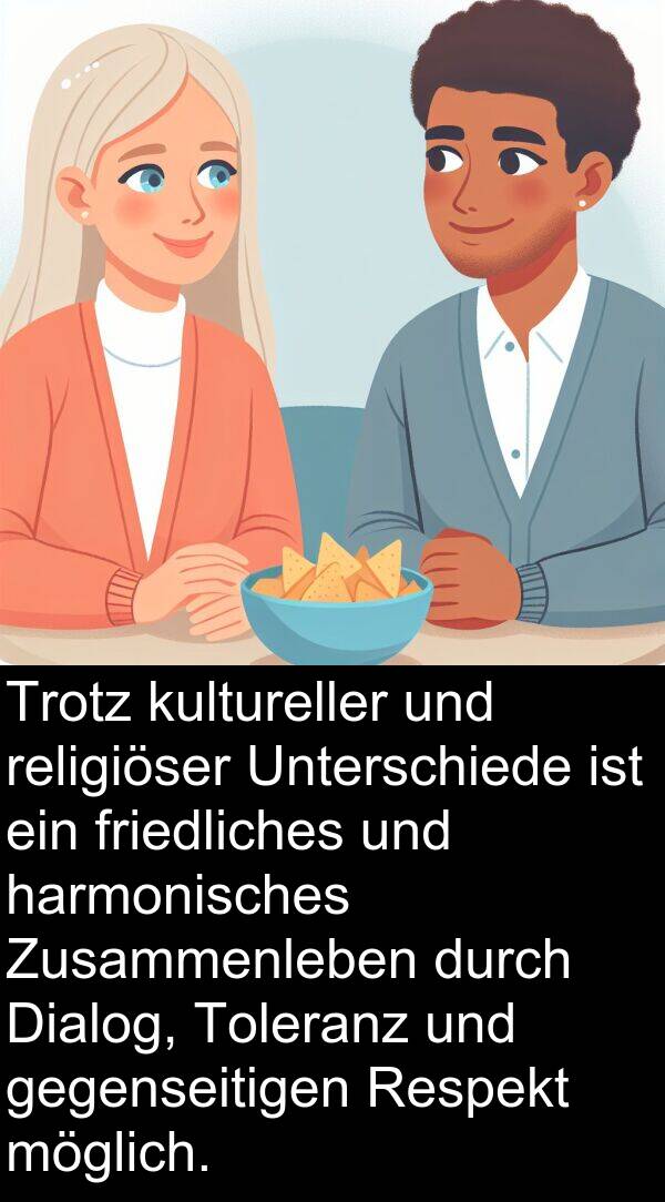 Respekt: Trotz kultureller und religiöser Unterschiede ist ein friedliches und harmonisches Zusammenleben durch Dialog, Toleranz und gegenseitigen Respekt möglich.