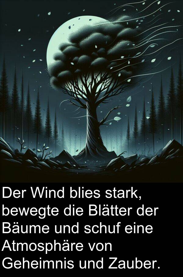 Wind: Der Wind blies stark, bewegte die Blätter der Bäume und schuf eine Atmosphäre von Geheimnis und Zauber.