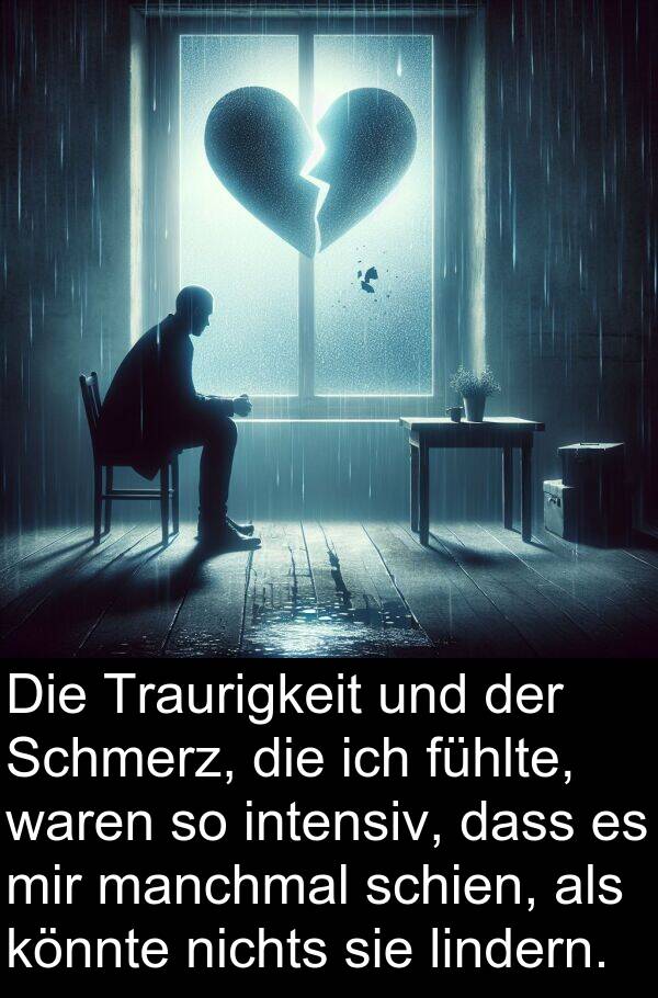 fühlte: Die Traurigkeit und der Schmerz, die ich fühlte, waren so intensiv, dass es mir manchmal schien, als könnte nichts sie lindern.