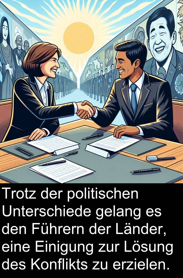 Führern: Trotz der politischen Unterschiede gelang es den Führern der Länder, eine Einigung zur Lösung des Konflikts zu erzielen.