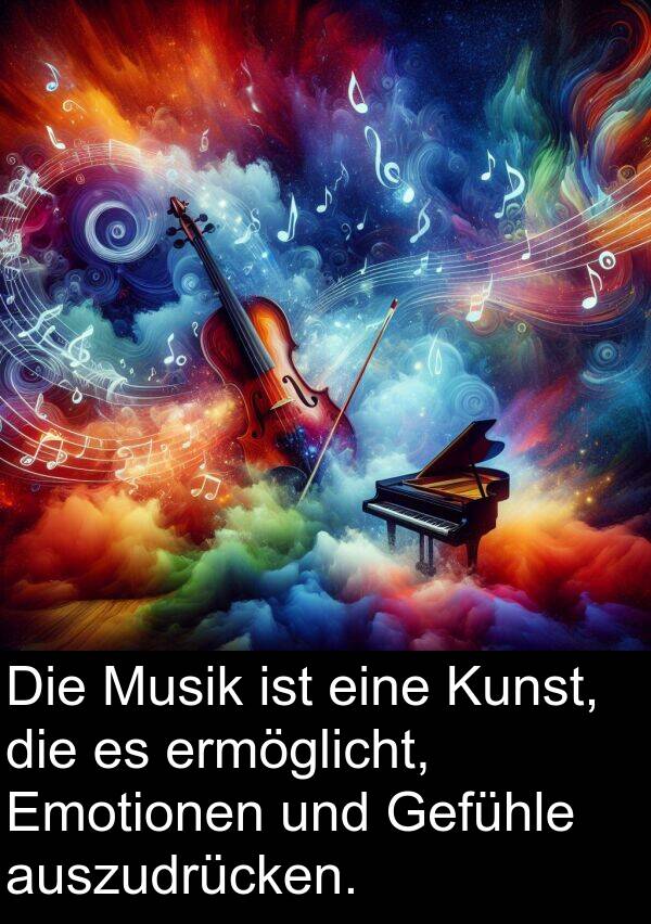 auszudrücken: Die Musik ist eine Kunst, die es ermöglicht, Emotionen und Gefühle auszudrücken.