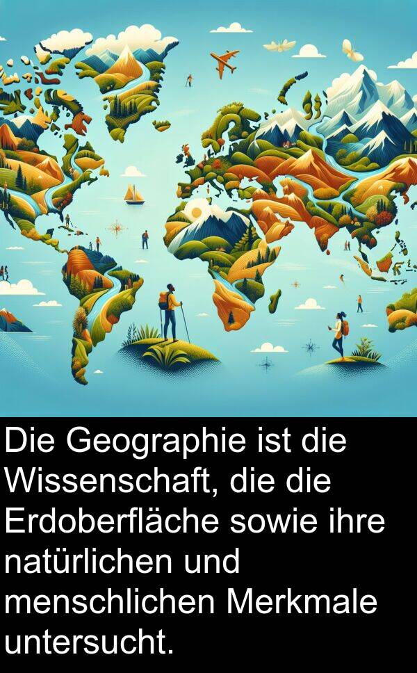 Wissenschaft: Die Geographie ist die Wissenschaft, die die Erdoberfläche sowie ihre natürlichen und menschlichen Merkmale untersucht.