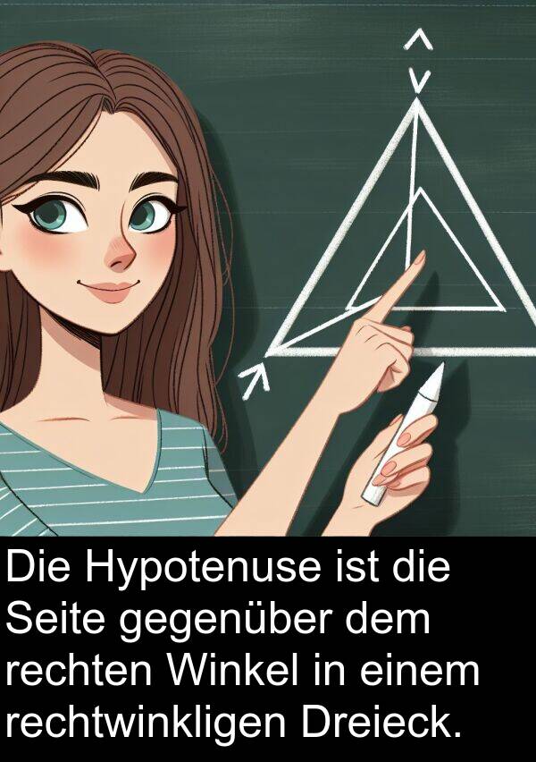 rechtwinkligen: Die Hypotenuse ist die Seite gegenüber dem rechten Winkel in einem rechtwinkligen Dreieck.