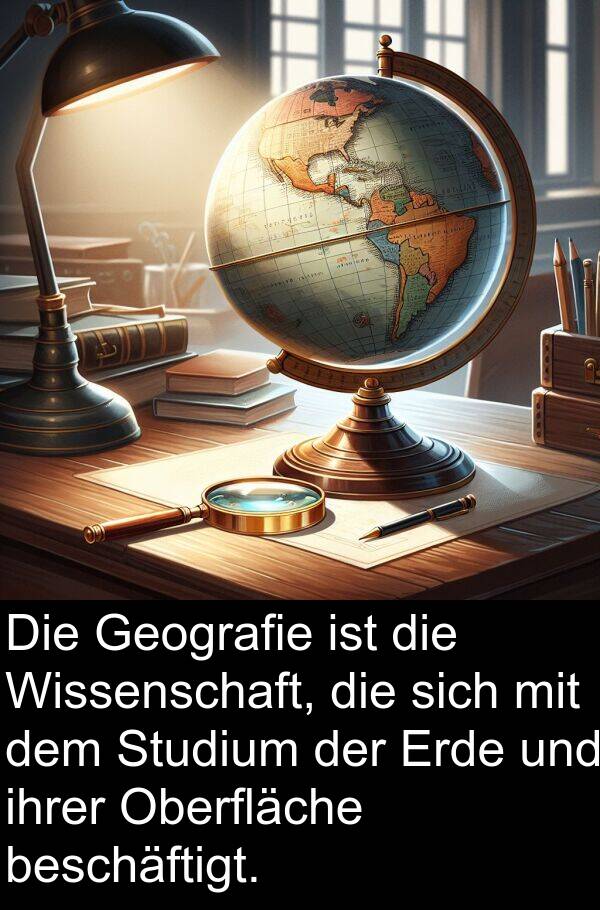 Wissenschaft: Die Geografie ist die Wissenschaft, die sich mit dem Studium der Erde und ihrer Oberfläche beschäftigt.