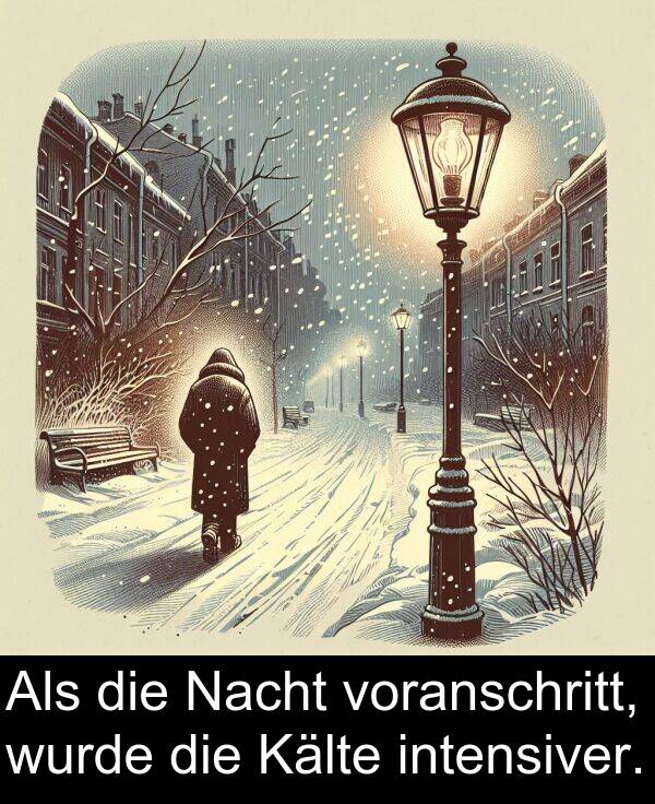 wurde: Als die Nacht voranschritt, wurde die Kälte intensiver.