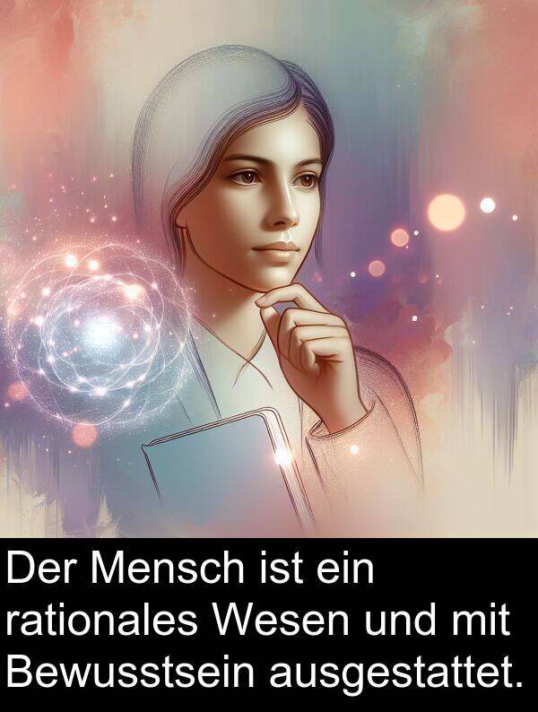 Mensch: Der Mensch ist ein rationales Wesen und mit Bewusstsein ausgestattet.