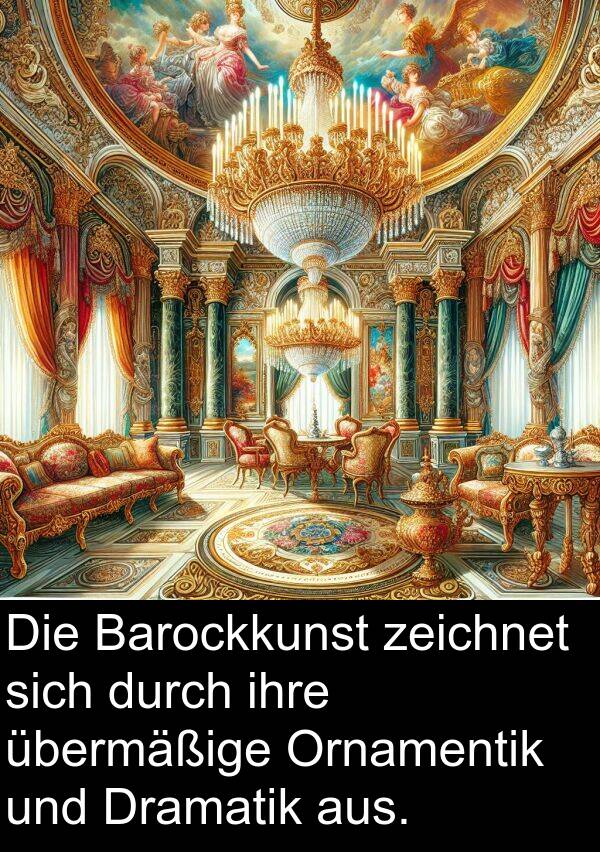 zeichnet: Die Barockkunst zeichnet sich durch ihre übermäßige Ornamentik und Dramatik aus.