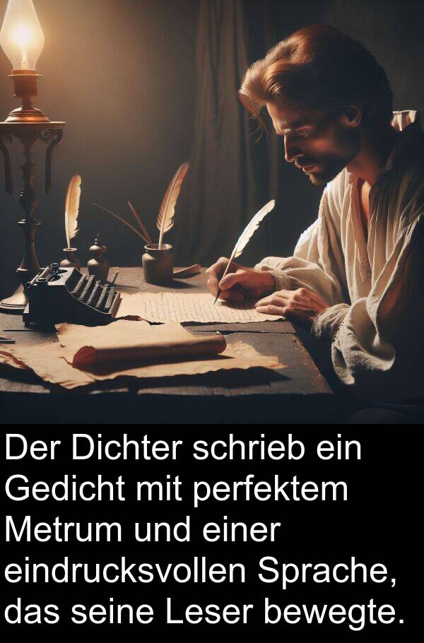 Dichter: Der Dichter schrieb ein Gedicht mit perfektem Metrum und einer eindrucksvollen Sprache, das seine Leser bewegte.
