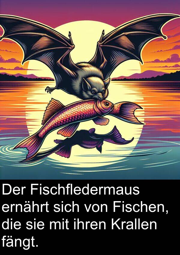 fängt: Der Fischfledermaus ernährt sich von Fischen, die sie mit ihren Krallen fängt.