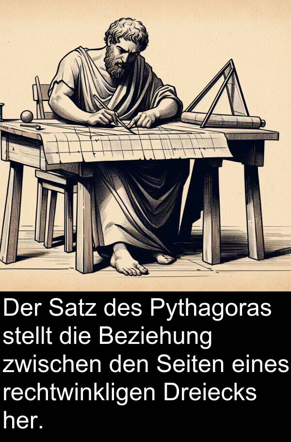 Dreiecks: Der Satz des Pythagoras stellt die Beziehung zwischen den Seiten eines rechtwinkligen Dreiecks her.