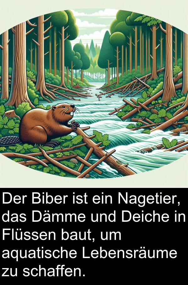 Deiche: Der Biber ist ein Nagetier, das Dämme und Deiche in Flüssen baut, um aquatische Lebensräume zu schaffen.