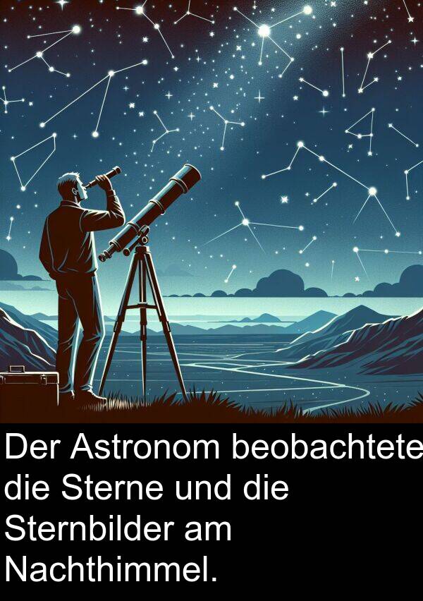 Nachthimmel: Der Astronom beobachtete die Sterne und die Sternbilder am Nachthimmel.