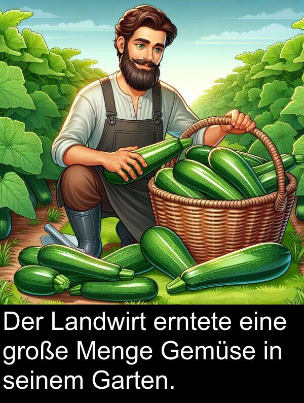 Landwirt: Der Landwirt erntete eine große Menge Gemüse in seinem Garten.