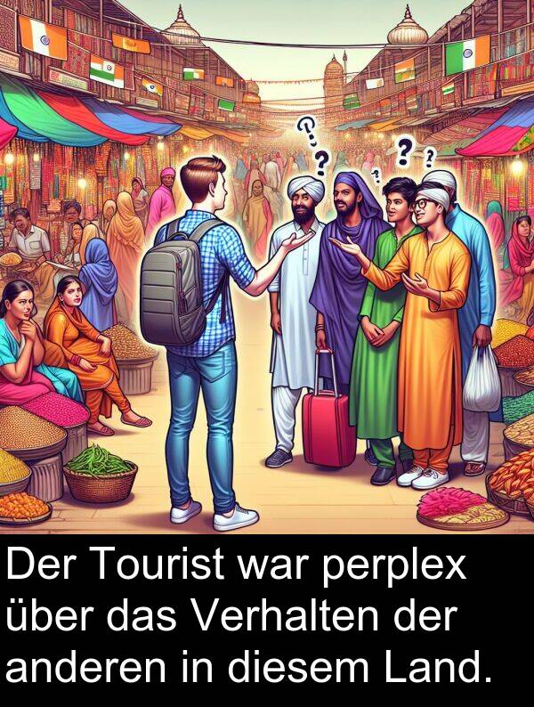 diesem: Der Tourist war perplex über das Verhalten der anderen in diesem Land.