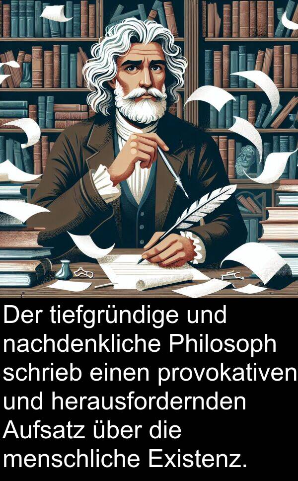 nachdenkliche: Der tiefgründige und nachdenkliche Philosoph schrieb einen provokativen und herausfordernden Aufsatz über die menschliche Existenz.