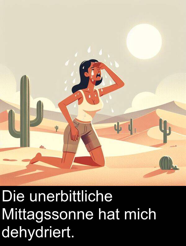 dehydriert: Die unerbittliche Mittagssonne hat mich dehydriert.