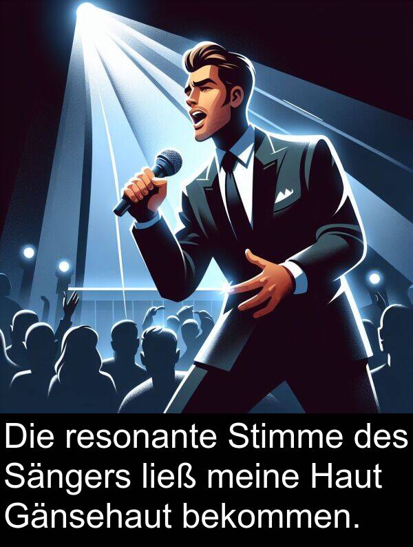 resonante: Die resonante Stimme des Sängers ließ meine Haut Gänsehaut bekommen.