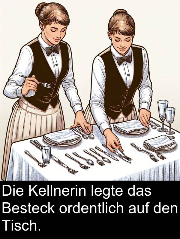 Tisch: Die Kellnerin legte das Besteck ordentlich auf den Tisch.