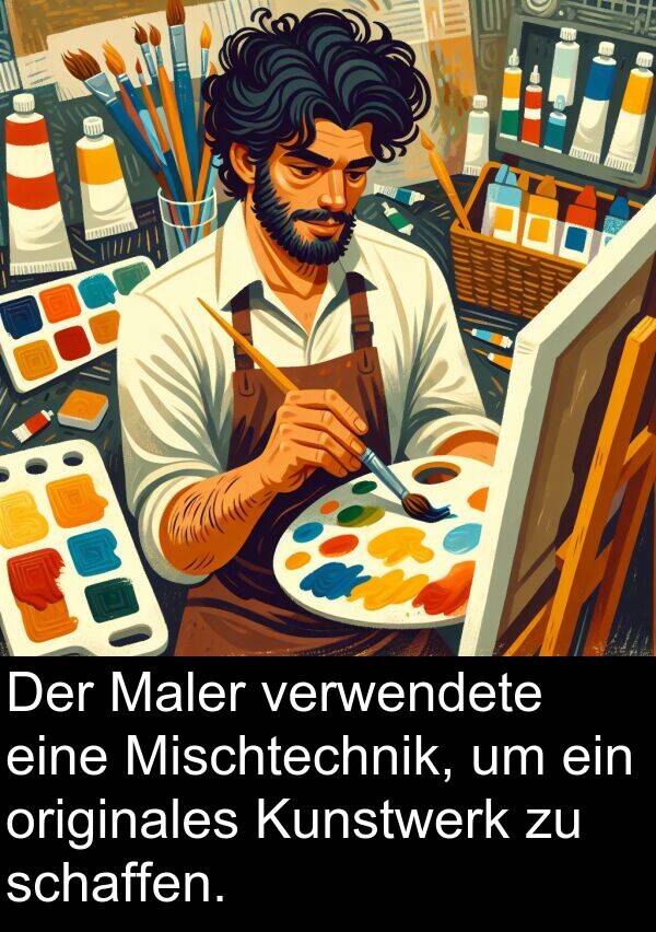 Mischtechnik: Der Maler verwendete eine Mischtechnik, um ein originales Kunstwerk zu schaffen.
