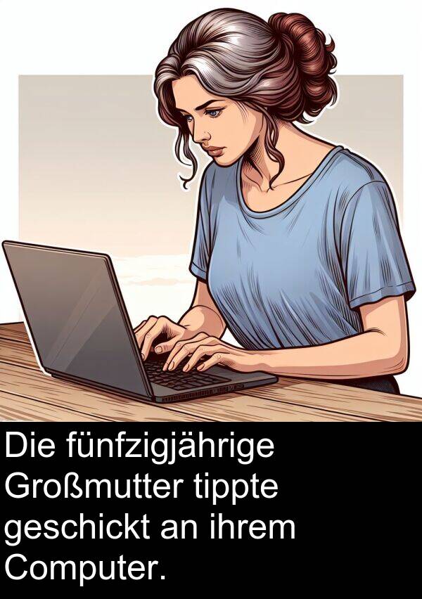 fünfzigjährige: Die fünfzigjährige Großmutter tippte geschickt an ihrem Computer.