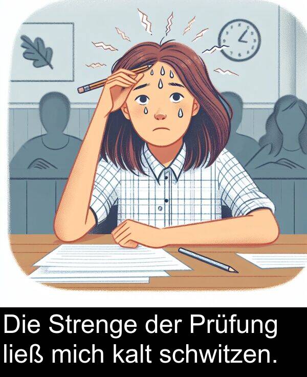 mich: Die Strenge der Prüfung ließ mich kalt schwitzen.