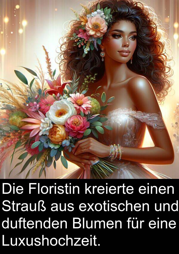 duftenden: Die Floristin kreierte einen Strauß aus exotischen und duftenden Blumen für eine Luxushochzeit.