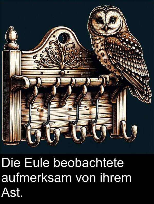 Ast: Die Eule beobachtete aufmerksam von ihrem Ast.