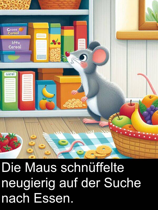 nach: Die Maus schnüffelte neugierig auf der Suche nach Essen.