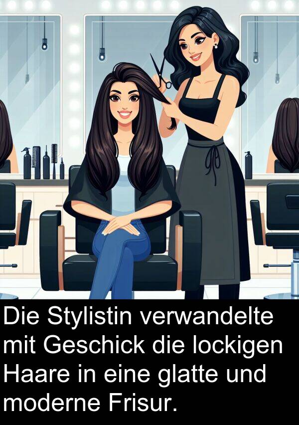 Frisur: Die Stylistin verwandelte mit Geschick die lockigen Haare in eine glatte und moderne Frisur.
