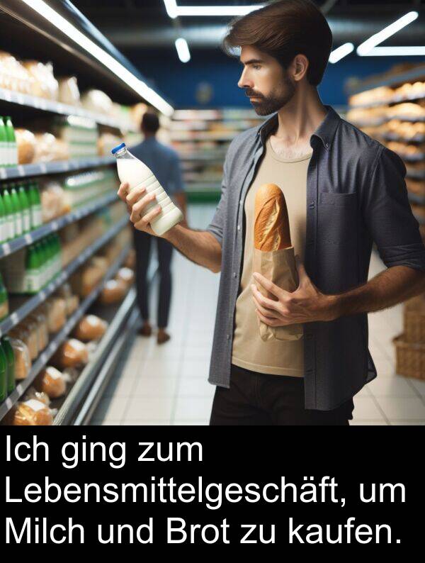 ging: Ich ging zum Lebensmittelgeschäft, um Milch und Brot zu kaufen.