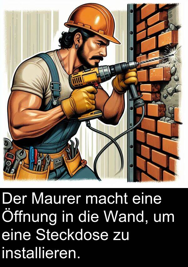 Wand: Der Maurer macht eine Öffnung in die Wand, um eine Steckdose zu installieren.