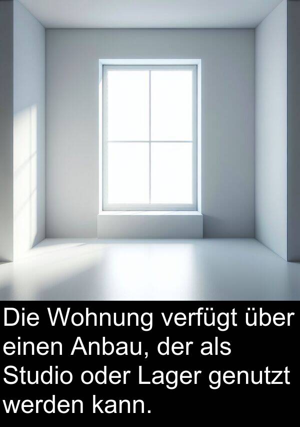Studio: Die Wohnung verfügt über einen Anbau, der als Studio oder Lager genutzt werden kann.