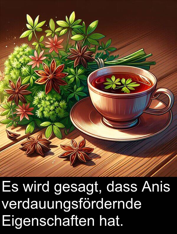 dass: Es wird gesagt, dass Anis verdauungsfördernde Eigenschaften hat.