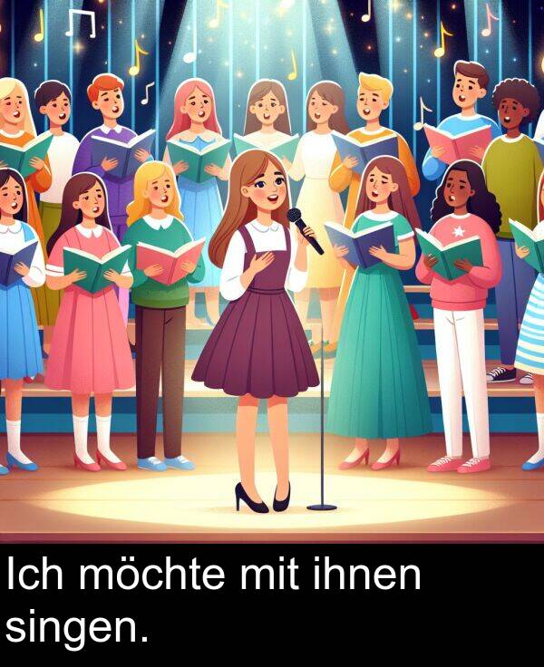 möchte: Ich möchte mit ihnen singen.
