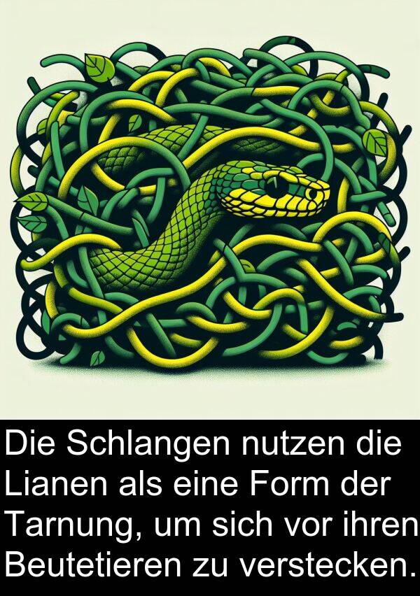 Form: Die Schlangen nutzen die Lianen als eine Form der Tarnung, um sich vor ihren Beutetieren zu verstecken.