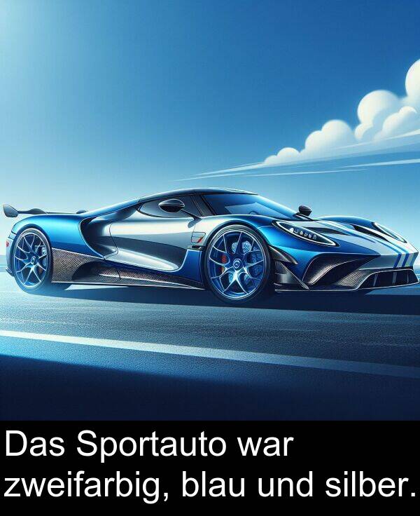 war: Das Sportauto war zweifarbig, blau und silber.