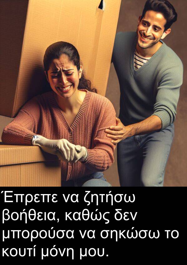ζητήσω: Έπρεπε να ζητήσω βοήθεια, καθώς δεν μπορούσα να σηκώσω το κουτί μόνη μου.
