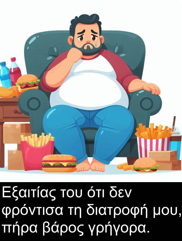 ότι: Εξαιτίας του ότι δεν φρόντισα τη διατροφή μου, πήρα βάρος γρήγορα.