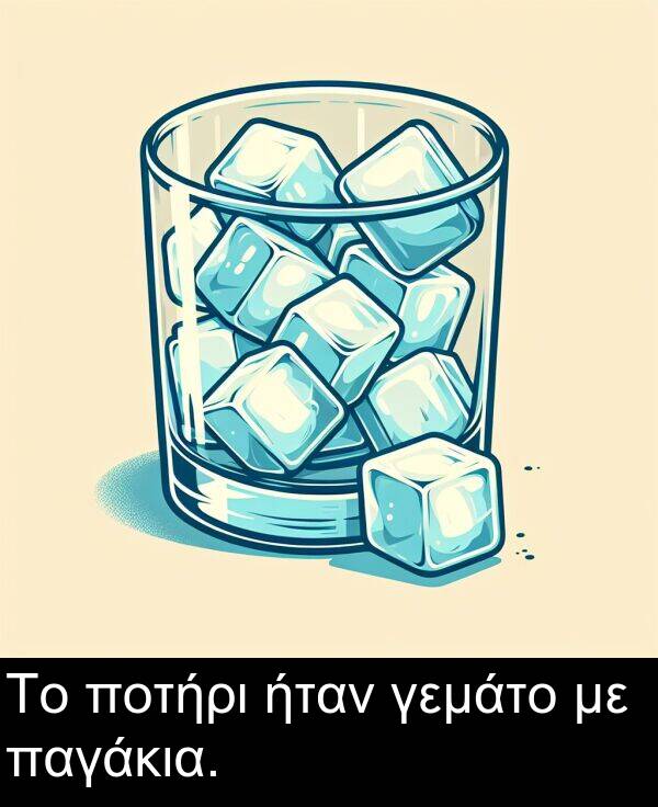 ήταν: Το ποτήρι ήταν γεμάτο με παγάκια.