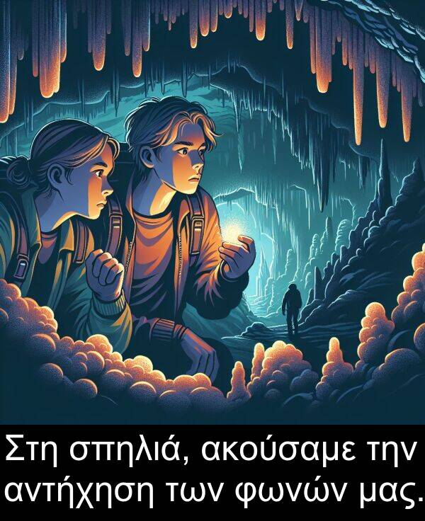 των: Στη σπηλιά, ακούσαμε την αντήχηση των φωνών μας.