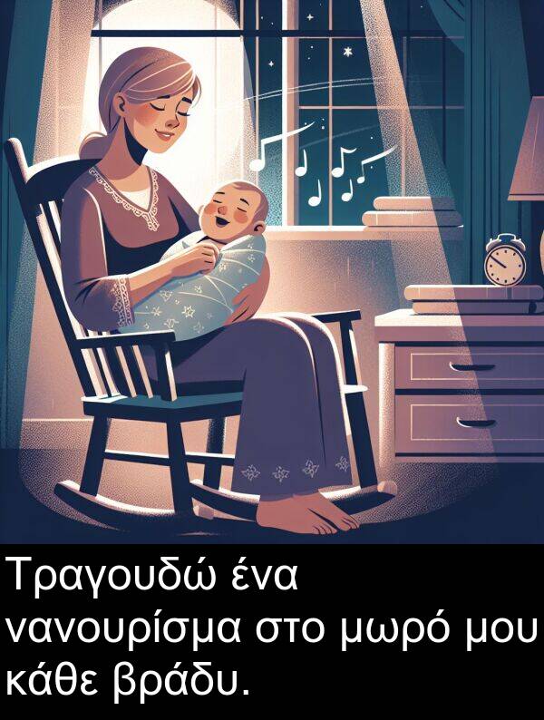 κάθε: Τραγουδώ ένα νανουρίσμα στο μωρό μου κάθε βράδυ.