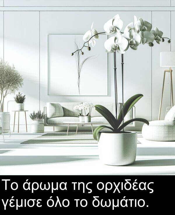 γέμισε: Το άρωμα της ορχιδέας γέμισε όλο το δωμάτιο.